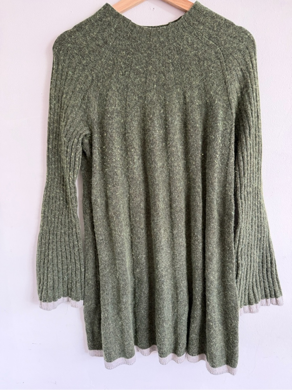 Anthropologie Olive Green Ribbed Knit Crewneck Sweater